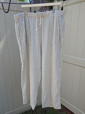 Lucky Brand Cream Striped Drawstring Trousers